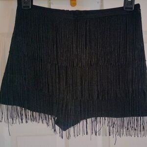 Black Tiered Fringe Shorts